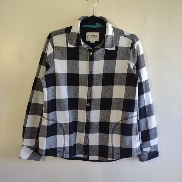 ORVIS Women's Flannel Jacket Black/White Plaid Fleece Lined Utility Cabin Medium - Picture 3 of 10